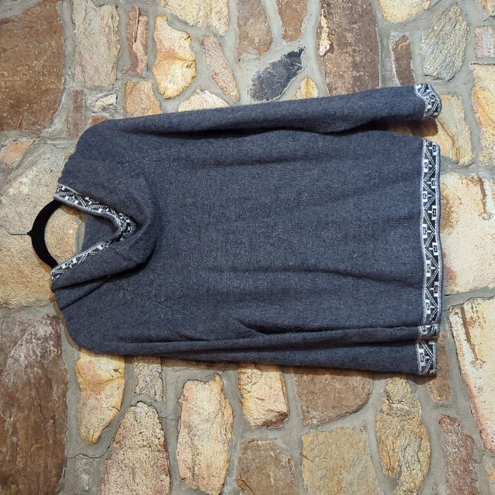 Alpaca Gray Hooded Sweater With Decorative Trim - Picture 8 of 8